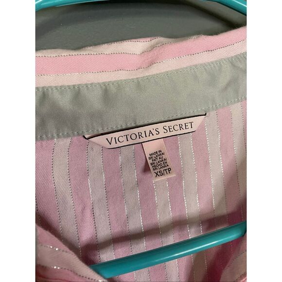 Victoria’s Secret Pink White Stripe Long Sleeve Nightgown Sleep Shirt XS - Picture 4 of 7